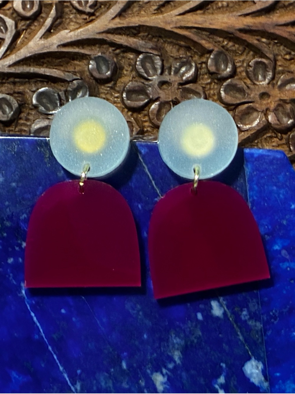 Source Unknown Light Blue and Deep Magenta Arch Drop Earrings